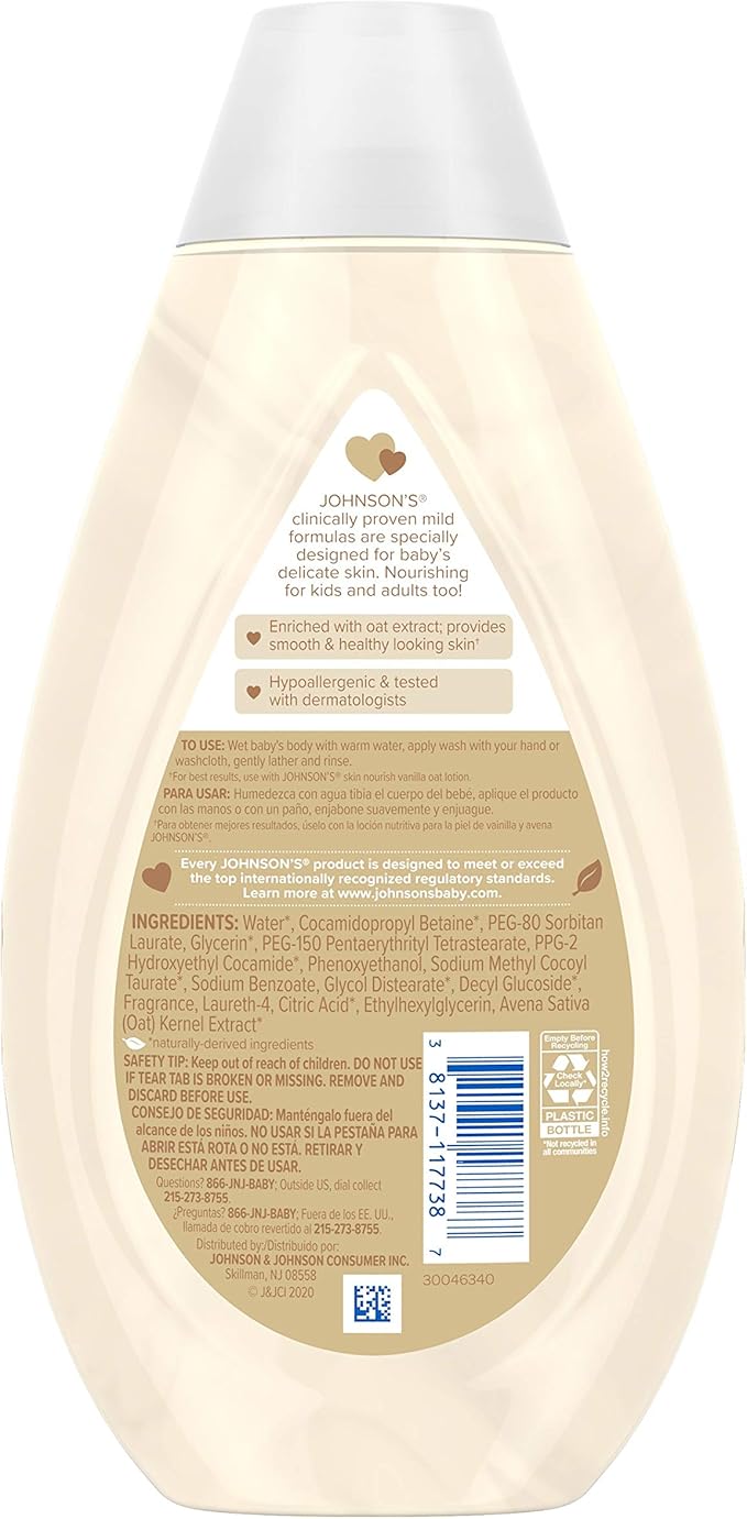 Johnson's Baby Skin Nourishing Baby Wash, Vanilla & Oat Extract, 16.9 Fl Oz