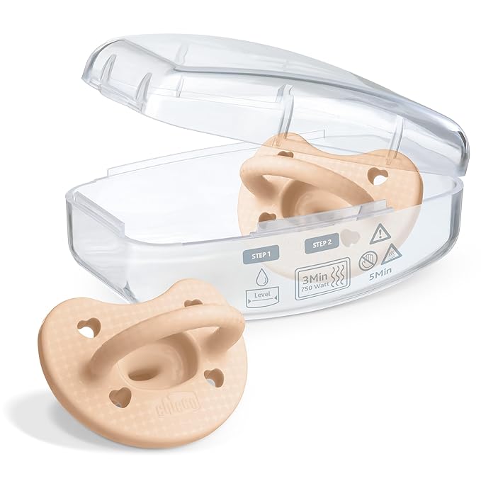 Chicco PhysioForma Luxe Orthodontic Pacifier, 0-6m | 100% Soft Silicone | Supports Breathing & Oral Development | Textured Shield & Handle | Includes Sterilizing Case | BPA Free | Blush, 2pk