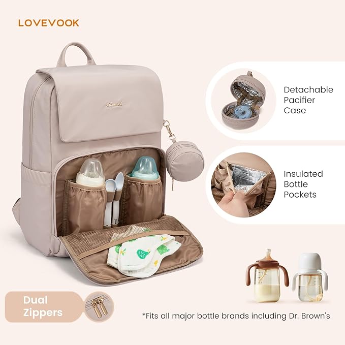 LOVEVOOK Diaper Bag Backpack, Baby Travel Bags for Boys & Girl, Toddler Waterproof Diaper Bag w/Changing Pad (Camel, 17.3''-Large)