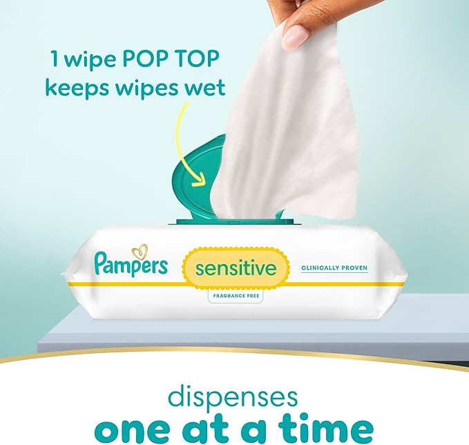 Pampers Sensitive Baby Wipes, Water Based, Hypoallergenic and Unscented, 8 Flip-Top Packs, 4 Refill Packs (1008 Wipes Total)