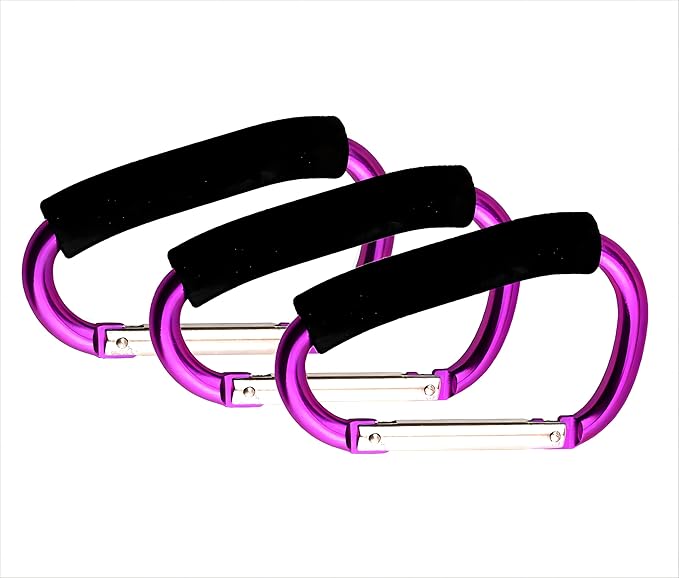 3PCS Stroller Hooks，5.2'' Large Carabiner Clip - Carabiner Large, Baby Stroller Hooks for Hanging Bags, Stroller Accessories(Purple)
