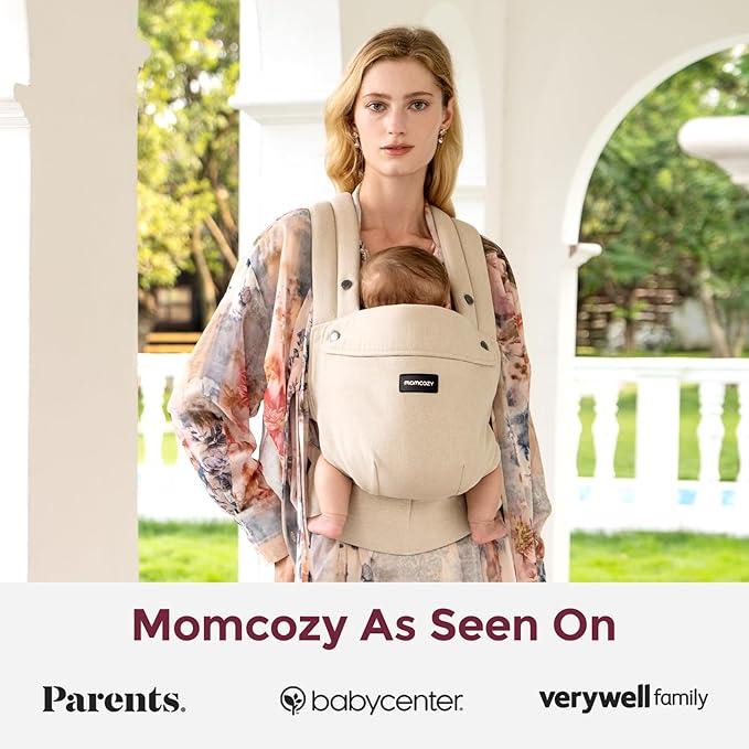 Momcozy Baby Carrier with Natural Cotton Linen, Built to Last, Ergonomic Design, 7-45lbs for Infant and Toddler, Lightweight and Comfortable, Hands-Free for Moms&Dads, Light Amber