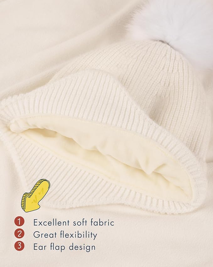 Camptrace Toddler Baby Winter Hat Warm Fleece Lined Knit Kids Hat with Earflap Infant Newborn Pom Beanie Knit Cap Girls Boys