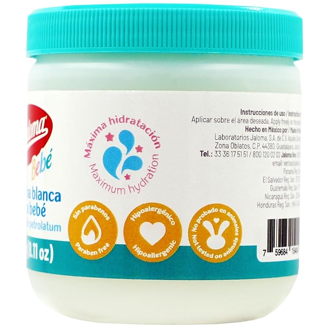 Jaloma Baby White Petrolatum, Prevents Diaper Rash, Softens Baby Skin, 8.11 Oz Jar