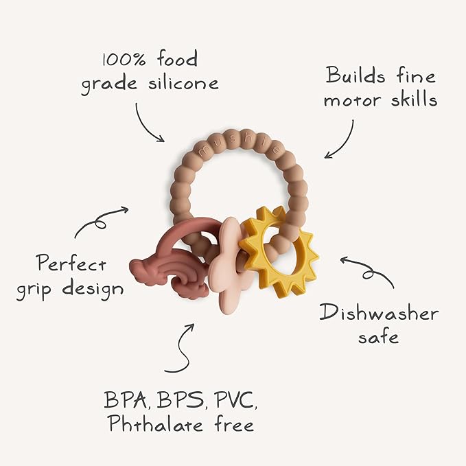 mushie Silicone Nature Teething Ring Toy