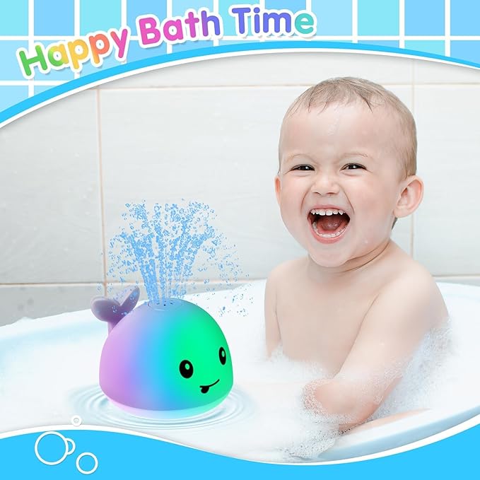 Gigilli Bath Toys for Kids Ages 1-3, Baby Bath Toys 1 2 3 Year Boy Girl Valentines Gifts for Babies 6-12-18 Months, Light Up Whale Bath Toy Sprinkler Toddler Birthday Bathtub Fountain Pool Water Toy