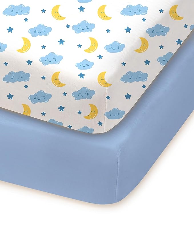 Pack and Play Sheets Fitted 2 Pack, 38x26 Graco Pack n Play Sheets for Playard & Travel Crib Mattress, Ultra Soft Jersey Knit, Breathable Stretchy Deep Pocket, Compatible with Mini Cribs