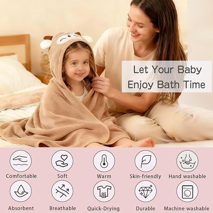 12 PCS Baby Bath Towels Set, 3 PCS Hooded Baby Towels & 9 PCS Washcloths, 32x32 Inches Ultra Absorbent Cute Soft Newborn Essentials Gift for Boys & Girls (Pink + Brown + Blue)