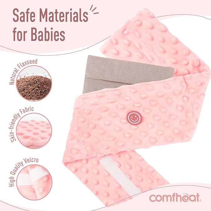 Colic and Gas Relief for Newborns and Infants, Flaxseed Heated Tummy Wrap, Baby Swaddling Belt with Soothing Warmth, Natural Relief for Upset Stomach in Babies Toddlers, 0-3 Years (Pink)