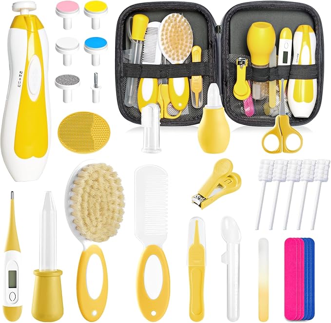 Baby Healthcare and Grooming Kit for Newborn Kids, 31PCS Upgraded Safety Baby Care Kit, Newborn Nursery Health Care Set, Baby Care Products (Yellow)