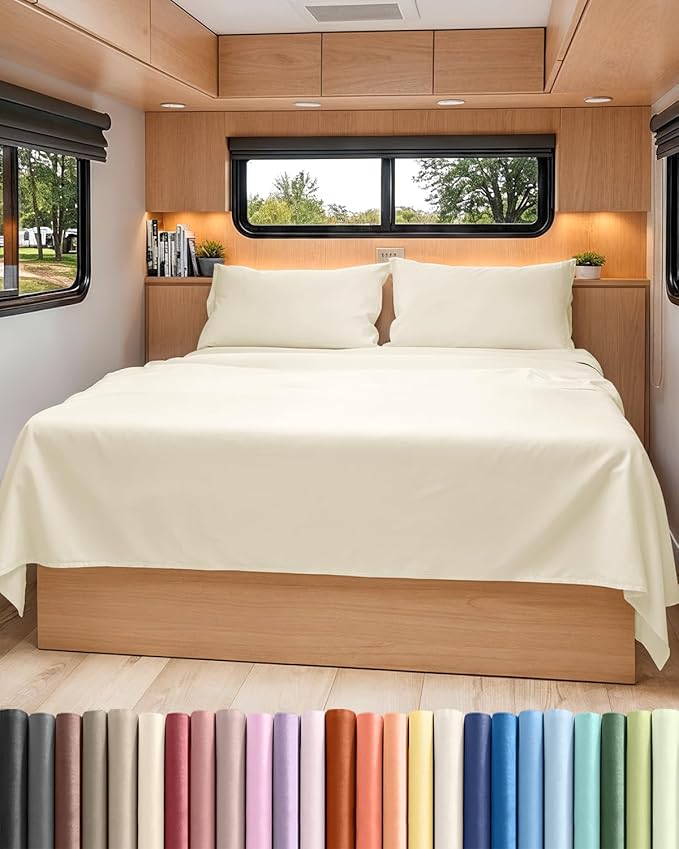 Short Queen RV Size 4 Piece Sheet Set - Comfy Breathable & Cooling Bed Sheets Set - Hotel Luxury Bedding for Women, Men, Kids, Teens, Boys & Girls - Deep Pockets & Ultra-Soft - Oeko-Tex - Off White