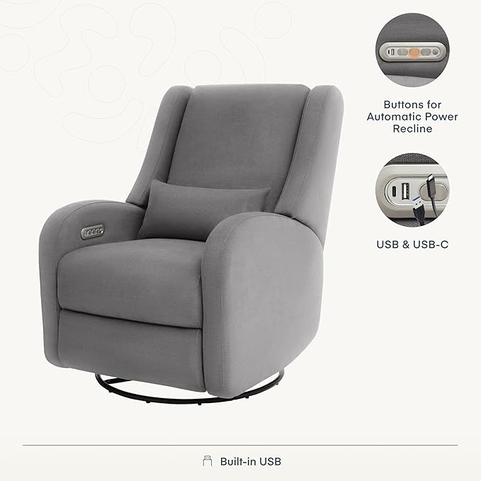 Nurture& The Wingback Plus – Premium Power Recliner for Nursery | Ergonomic, Stain-Resistant Glider Chair with USB, Lumbar & Head Support – Modern Baby Room Essential