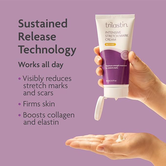 TriLASTIN Stretch Mark Cream - Collagen-Boosting Formula & Pregnancy Hospital Bag Essential - Paraben-Free Maternity Bump Butter - Fast-Absorbing Unscented Stretch Mark Lotion - 5.5 Oz Tube