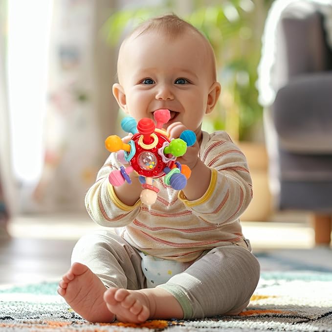 Baby Teething Toys, Baby Teethers Montessori Sensory Toys for 0-6 6-12 Months, Gifts for 1 Year Old Boys Girls Infant Newborn 0 3 6 9 12 18 Months Toys,Red