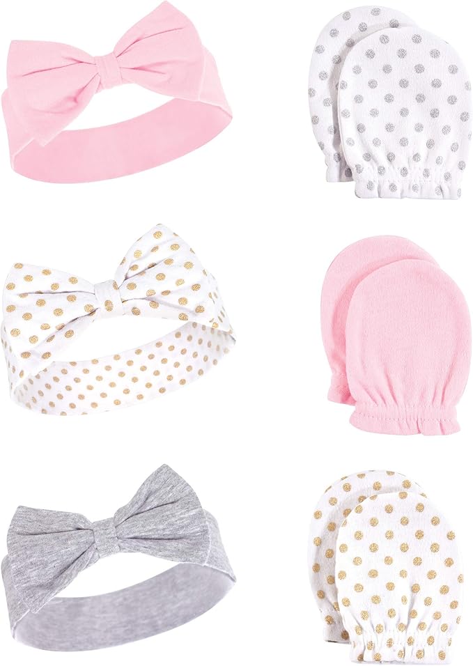 Hudson Baby baby-girls Cotton Headband and Scratch Mitten Set