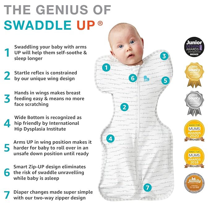 Love to Dream Swaddle UP, Baby Sleep Sack, Self-Soothing Swaddles for Newborns, Get Longer Sleep, Snug Fit Helps Calm Startle Reflex, New Born Essentials for Baby, 1.0 TOG, 5-8.5 lbs, Dreamer
