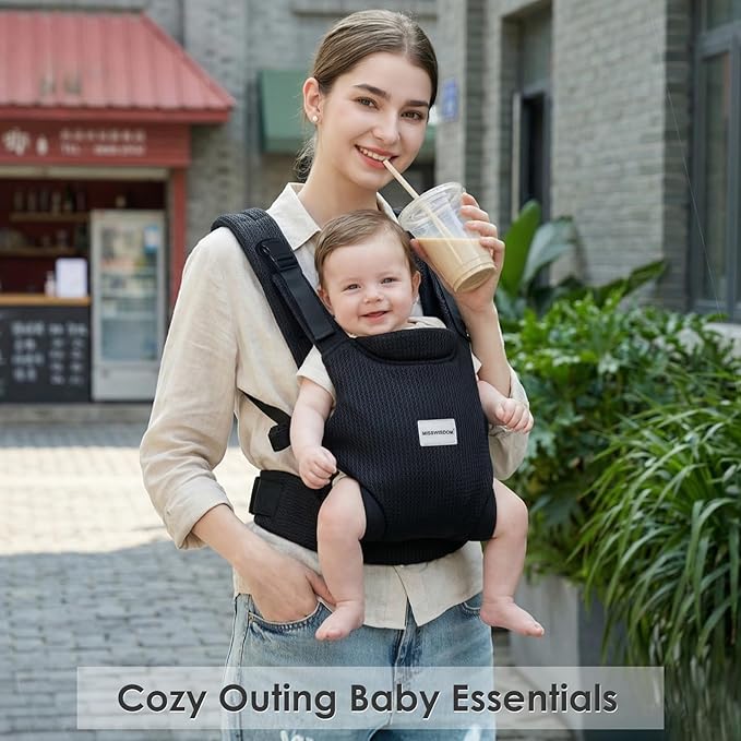 Baby Carrier Newborn to Toddler, Easy Adjustable Toddler Carrier for 7-30lbs, Baby Holder Wrap Carrier, Breathable Mesh Fabric Infant Kangaroo Hip Carriers with Lumbar Support, Black
