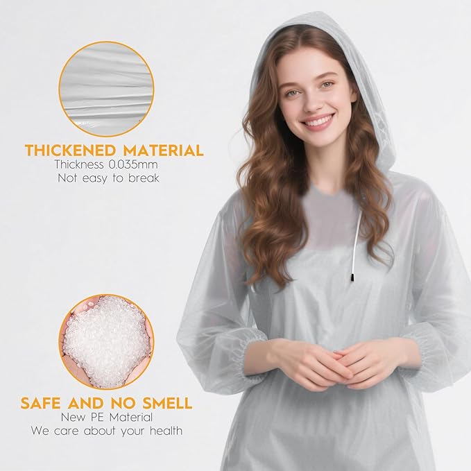 6 & 20 & 50 Pack Disposable Rain Ponchos for Adults/Youth, Waterproof PE Raincoats with Drawstring, Camping/Emergency