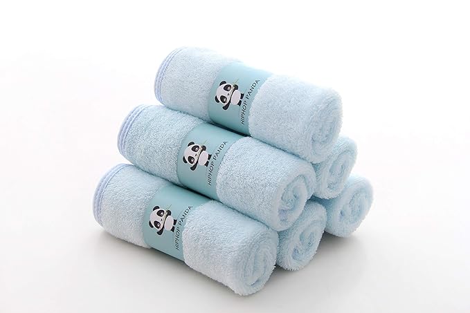 HIPHOP PANDA Baby Washcloths, Rayon Made from Bamboo - 2 Layer Ultra Soft Absorbent Newborn Bath Face Towel - Reusable Baby Wipes for Delicate Skin - Blue, 12 Pack