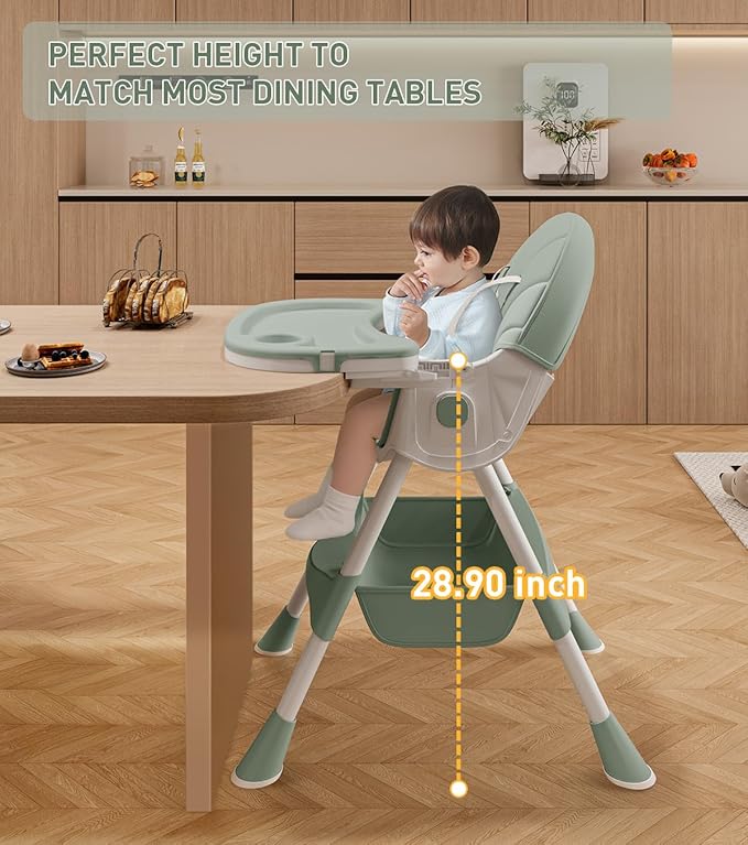 Baby High Chair, 5 in 1 High Chairs for Babies and Toddlers, Travel Foldable High Chair with Foot Rest, Detachable PU Cushion, Double Removable Tray, Adjustable Height & Recline
