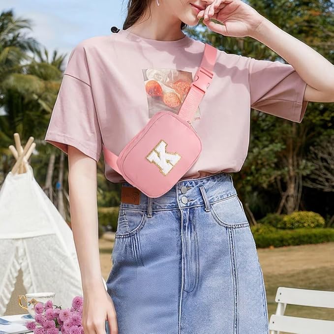 YOOLIFE Bridesmaid Gifts - Bridal Shower & Bachelorette Party Decorations, Pink Initial Crossbody Bag