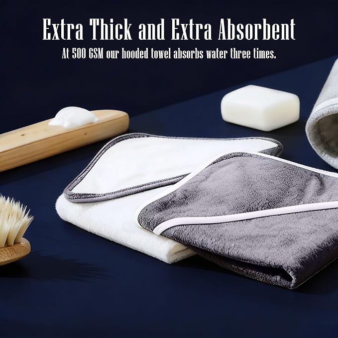 2 Pack Baby Bath Towel Rayon Made from Bamboo (White and Dark Grey, 37.5 x 37.5 Inch)