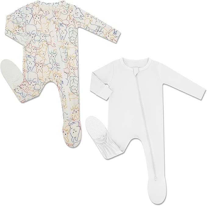 HAPIU Rayon from Bamboo Baby Footed Pajamas, 2 Way Premium Zipper, Footie for Baby Boy Girls, Newborn-24 Months