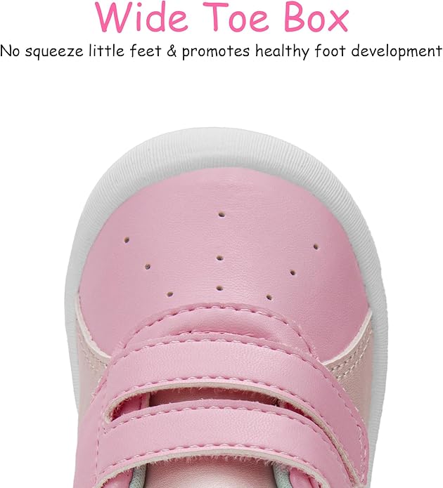 Baby Shoes Boys Girls First Walking Shoes Wide Toe Box Barefoot Zero Drop Infant Shoes Lightweight Nonslip Soft First Walkers PU Leather Toddler Sneakers for 6-24 Months