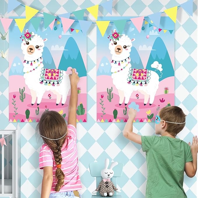 NEBURORA 2 Pack Pin The Tail on The Llama Game 2 Large 21"x 28" Posters with 48pcs Stickers Llama Themed Birthday Party Supplies Decorations for Girls Fiesta Party Games Classroom Game