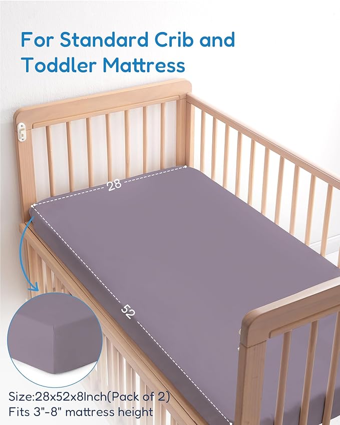 Crib Sheets 2 Pack, Fitted Crib Sheet for Standard Crib Mattress 28x52x9, Ultra Soft Jersey Knit, Breathable Stretchy Deep Pocket, Snug Fit Stays Put, Baby Crib Mattress Sheet