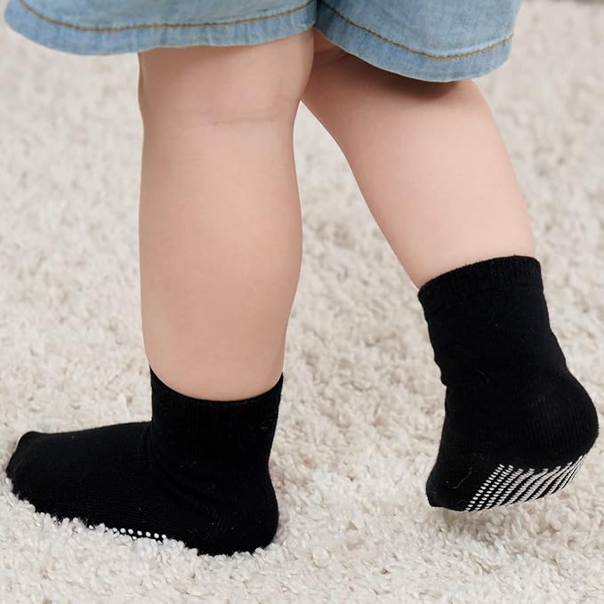 ZAPLES Baby Non Slip Grip Crew Socks with Anti Skid Soles for Infants Toddlers Kids Boys Girls