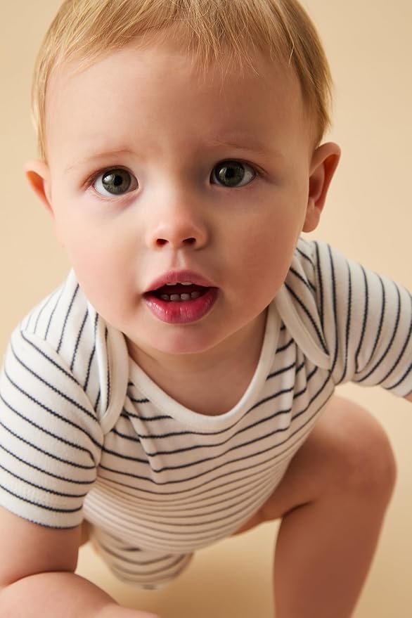 MORI Baby Short Sleeve Bodysuit for Boys and Girls - Viscose from Bamboo - Infant Romper Envelope Neck Nickel Free Popper