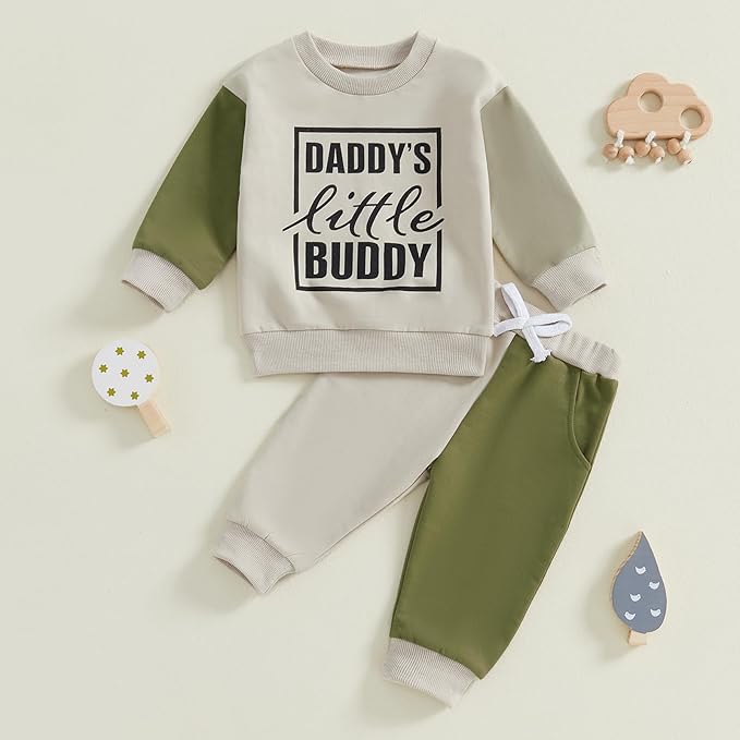 Baby Boy Fall Clothes Set Long Sleeve Letter Print Sweatshirt Pants Toddler Infant Outfits 6 12 18 24 Months 2T