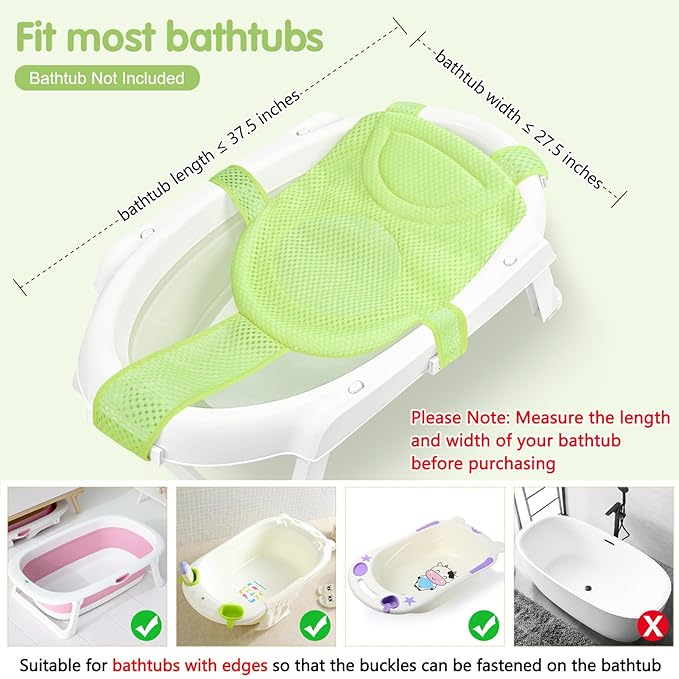 Colorlife Baby Bath Seat Support Net Infant Bathing Seat Support Mat, Adjustable Comfortable Non-Slip Five-Pointed Baby Shower Net Bathtub Sit Up Mesh for Newborn 0-12 Months-Grass Green(No Bathtub)