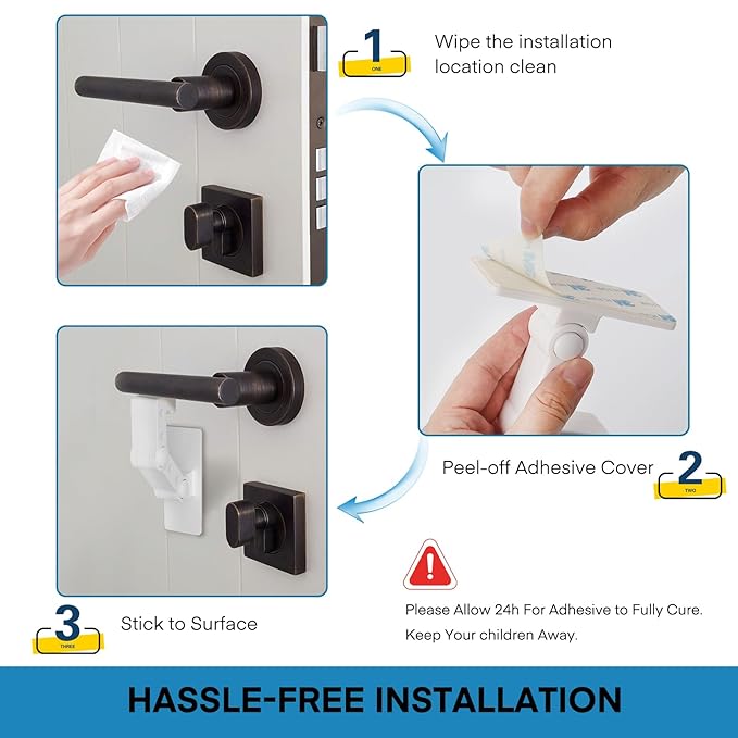 FYY Child Proof Door Lever Lock - 2 Pack Baby Proofing Door Locks for Kids Safety, 3M Adhesive Door Handle Lock Prevent Toddlers from Opening Doors, Adjustable Cabinet Locks Baby Safety Products