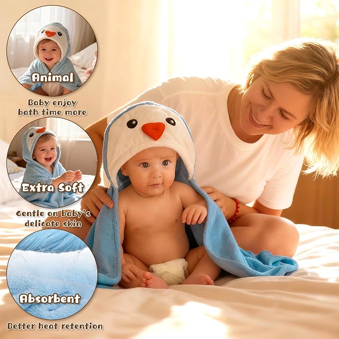 Toddler Bath Towel for Boy Girl 0-5 Years, 2 Pcs Baby Towels with Hood, Large Size 50 * 32 Inch Toddlers Towels, 2-Pack Thick Absorbent Toddler Towel with Hood
