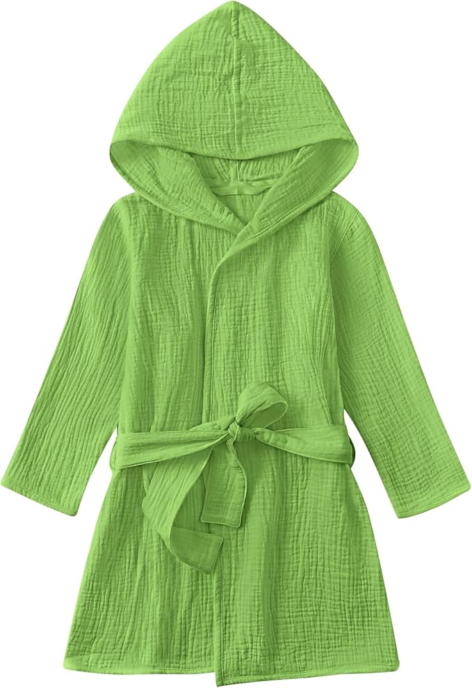 Organic Cotton Toddler Bathrobe, Soft and Breathable Baby Robe for Kid, Boy& Girl Hooded Robe Muslin