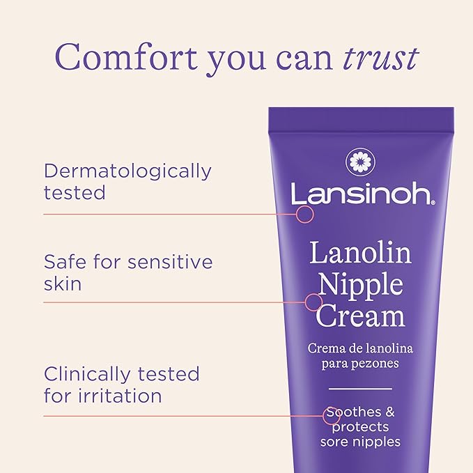 Lansinoh Lanolin Nipple Cream Safe for Breastfeeding Baby, 100% Natural Nipple Butter, Breastfeeding Essentials for Postpartum Moms, 1.41 Ounces