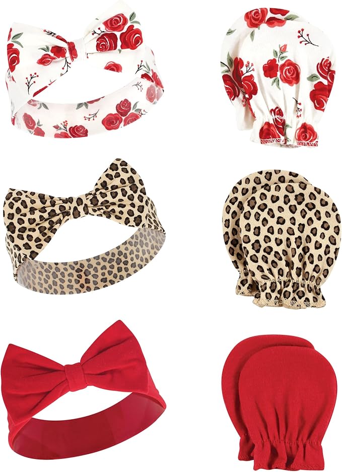 Hudson Baby baby-girls Cotton Headband and Scratch Mitten Set