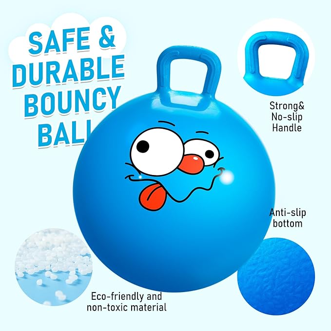 U&C Planet Hopper Ball 18 inches Bouncy Ball with Handle for Kids Age 3-6 Hoppity Hop Sit and Bounce Jumping Hopping Ball with Pump and Gift Box Great Gift for Birthday Christmas, Blue