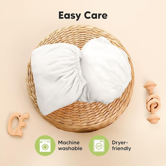 Pack and Play Sheets Fitted - 2-Pack Mini Crib Sheets for Pack N Play Mattress 38x26, Soft & Cozy, Neutral Toddler Playard Bedding, Snug Fitted Mini Baby Crib Mattress Cover Boy, Girl (Soft White)