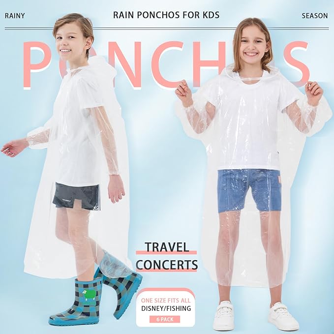 Disposable Rain Ponchos Family 6 Pack/Adults 4-10 Pack/Kids 6 Pack-50% Thicker with Sleeve