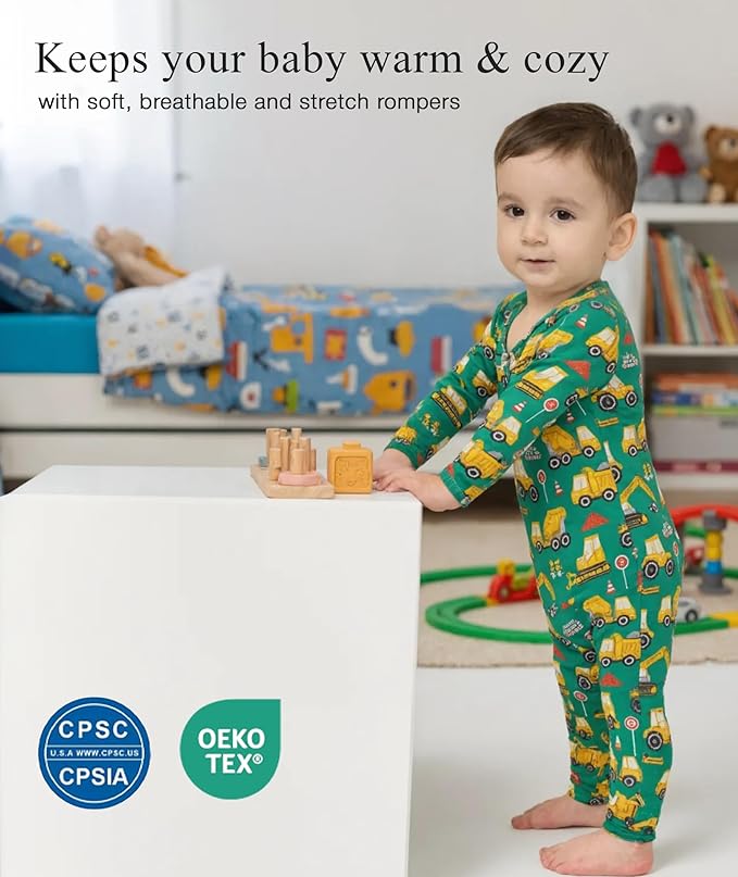 Baby Boy and Girl Romper Long Sleeve Jumpsuit One-Piece Footless Pajamas, Viscose Made from Bamboo