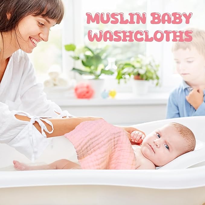 Chumia 30 Pcs Baby Muslin Washcloths Muslin Burp Cloths Baby Towel Natural Cotton Burp Cloths Wipes Soft Newborn Face Towel Absorbent for Face Bath Shower, 12 x 12'' (Light Pink, White, Pink)