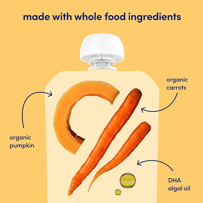 Cerebelly Organic Baby Food Pouches, Carrot Pumpkin Purees, 16 Nutrients, No Added Sugar, Fiber & Non-GMO, 4oz, 6 Pack