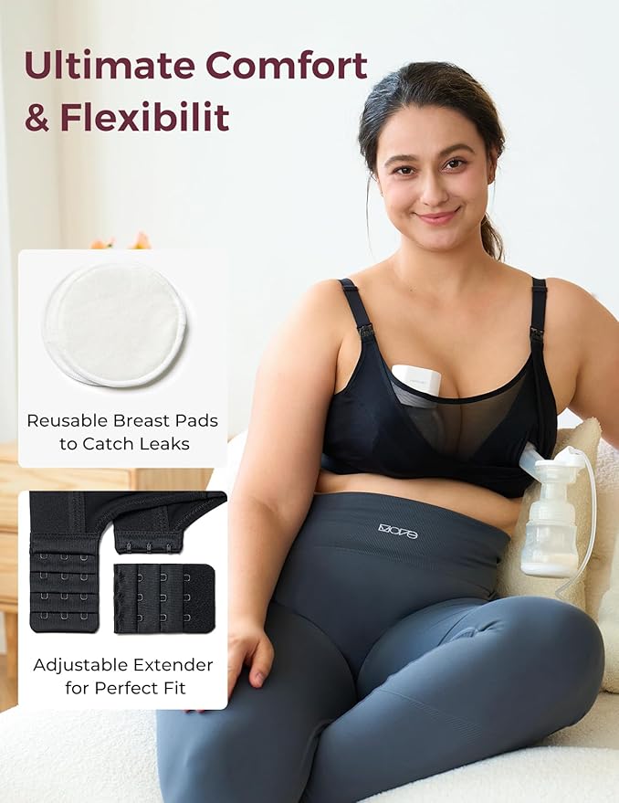 Momcozy Mesh Support Pumping Bra Hands Free Suitable for 36C-44G, Comfortable Plus Size Pumping and Nursing Bra in One