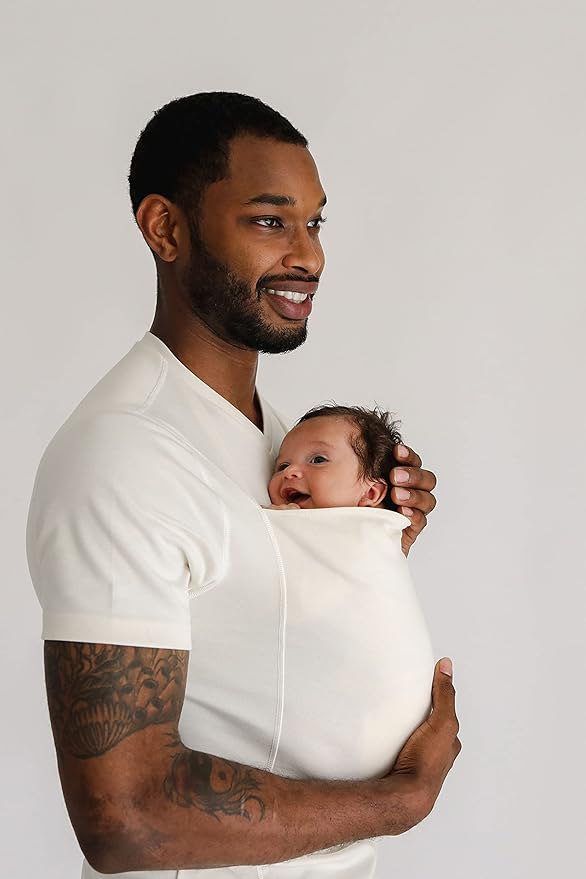 Lalabu The Dad Shirt | Hands-Free Baby Carrier for Dad with Kangaroo Pouch | Engineered for Bonding, Safety, & Comfort for Newborns Up to 15 Lbs. | CPSC Compliant - Natural - Large