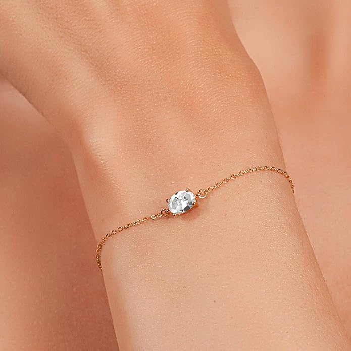 Gem Stone King 7X5MM Oval Gemstone Birthstone Solitaire Bracelet For Women | 925 Sterling Silver | Adjustable Bolo Bracelet For Women | Fine Jewelry Gifts for Her Mom Wife