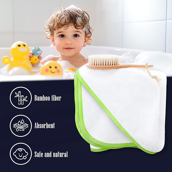 2 Pack Baby Bath Towel - Rayon Made from Bamboo, Ultra Soft Hooded Towels for Babies,Toddler,Infant - Newborn Essential -Perfect Baby Registry Gifts for Boy Girl (White and Green, 30 x 30 Inch)
