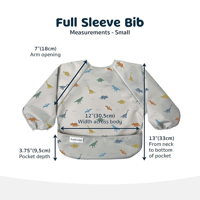 Tiny Twinkle Long Sleeve Bib for Babies & Toddlers | Waterproof Smock Bib for Eating | Machine Washable & Mess-Proof Feeding Essentials | Newborn Shower Gift (Dinosaur, 2-4Y)